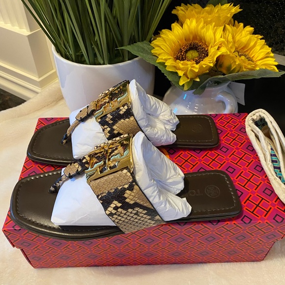 Tory Burch Georgia Snake Print Sandal - Picture 7 of 9